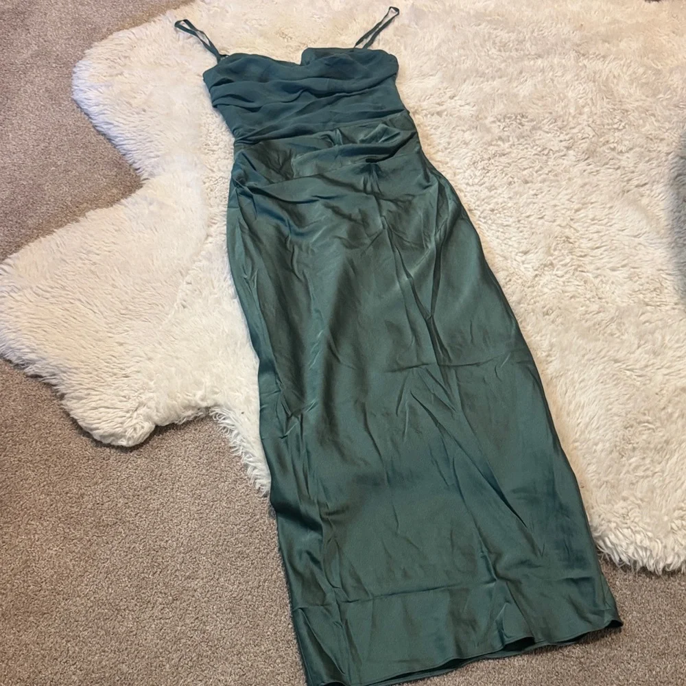 House of CB Teal Midi Dress with Spaghetti teia forest drap dress small s Straps - Picture 7 of 10